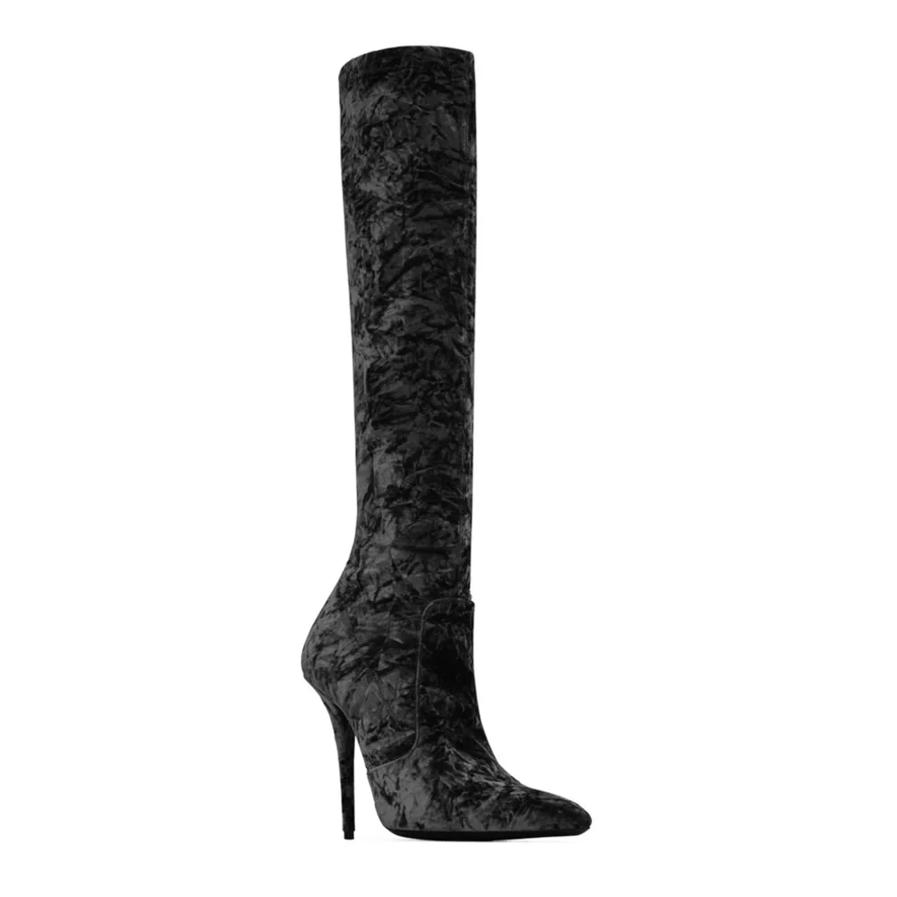 SAINT LAURENT Velvet Talia Knee-High Boots 110 Black 41 - Picture 2 of 11